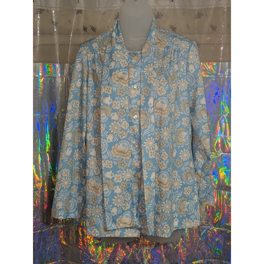 VTG 70s Floral Shirt Blouse W/ Collar and Tie Sz M